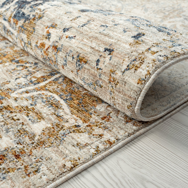 Hand-knotted Blue and Rust Floral Viscose Area Rug