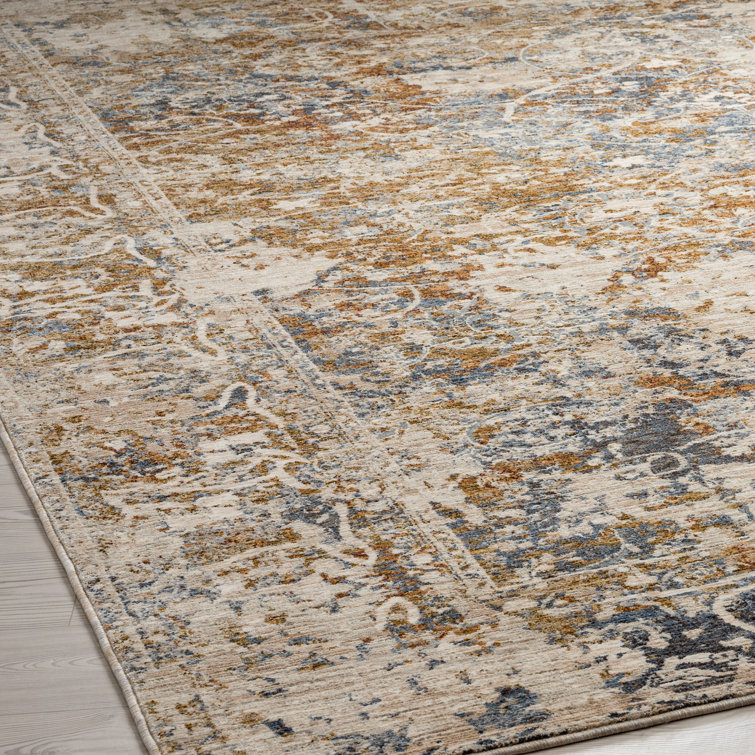 Hand-knotted Blue and Rust Floral Viscose Area Rug