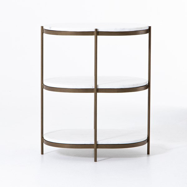 Marlow Antique Brass and White Marble Oval Nightstand