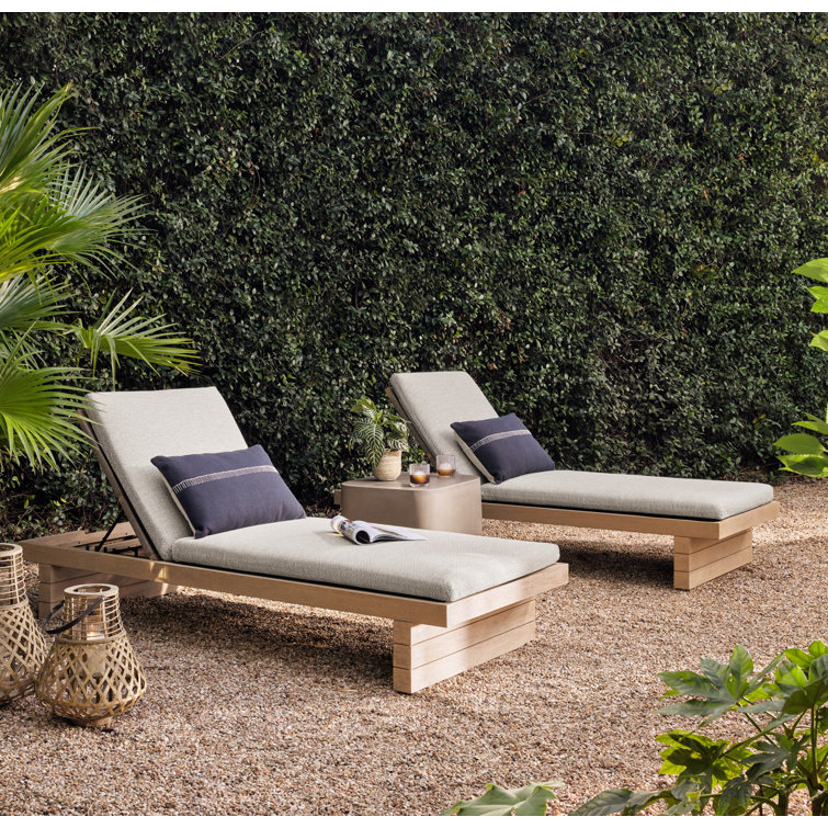 Davie 31.5'' Teak Outdoor Chaise Lounge with Gray Cushions
