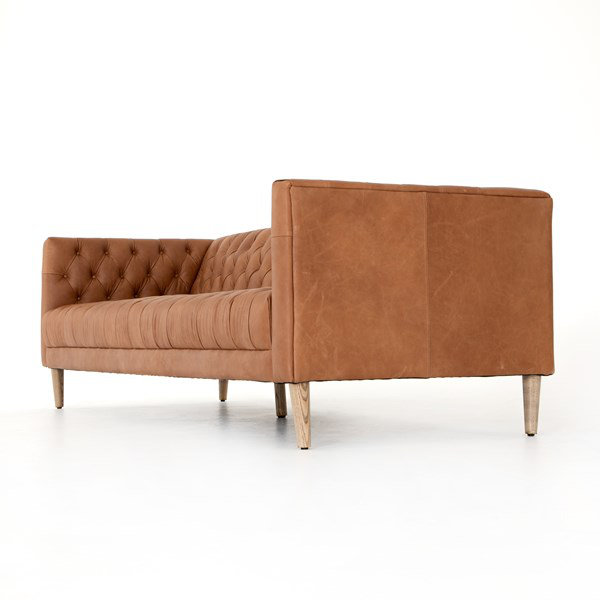Natural Washed Camel Leather Tufted Sofa 90"