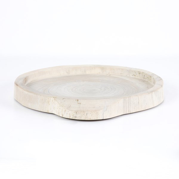 Ivory Reclaimed Wood Round Decorative Tray
