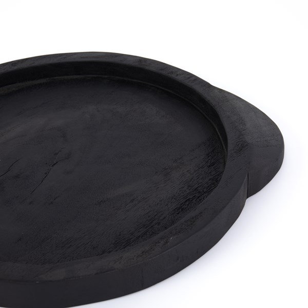Carbonized Black Solid Wood 23.5" Round Decorative Tray