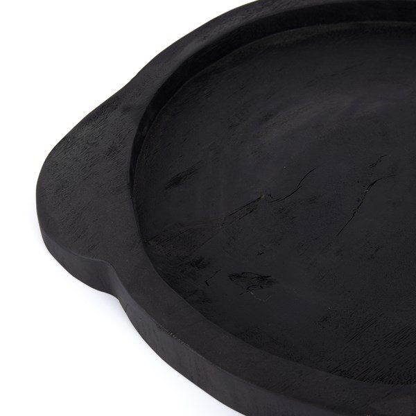 Carbonized Black Solid Wood 23.5" Round Decorative Tray