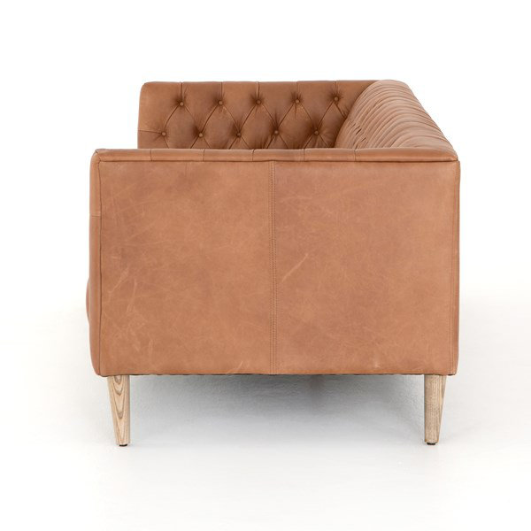 Natural Washed Camel Leather Tufted Sofa 90"