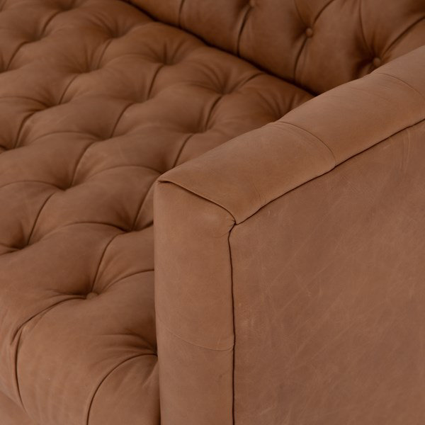Natural Washed Camel Leather Tufted Sofa 90"