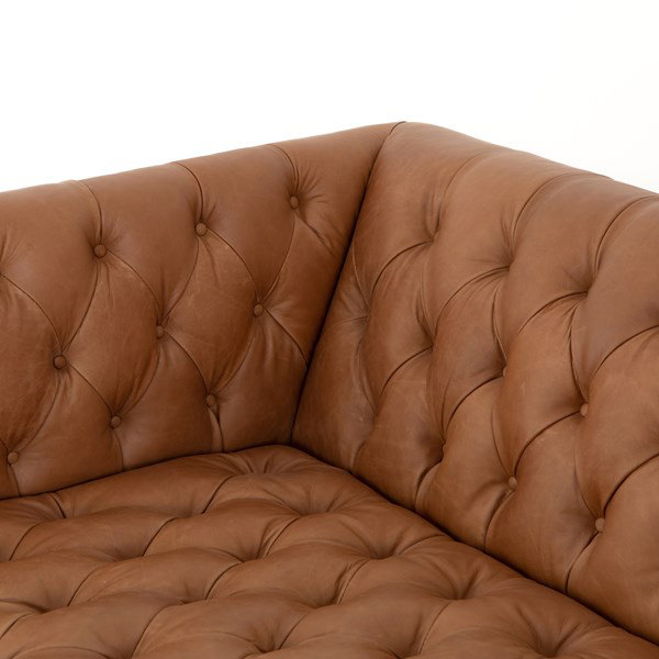 Natural Washed Camel Leather Tufted Sofa 90"