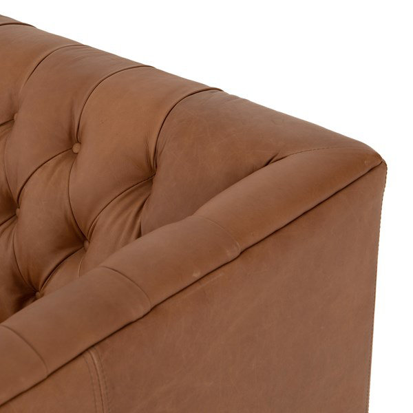 Natural Washed Camel Leather Tufted Sofa 90"