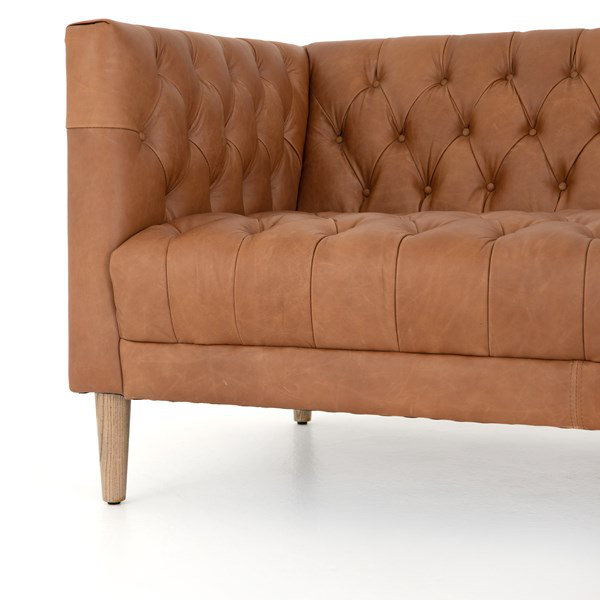 Natural Washed Camel Leather Tufted Sofa 90"