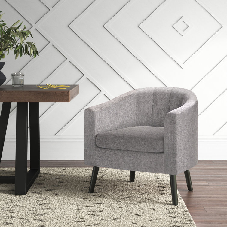 Gray Velvet Barrel Accent Chair with Wood Legs