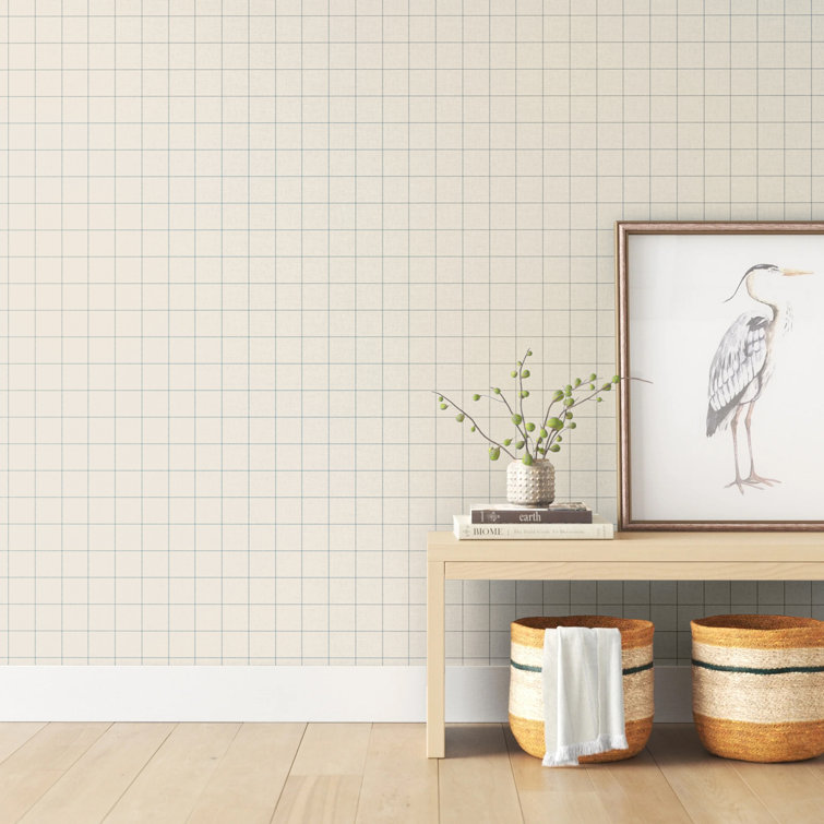 Lillian August Alabaster & Blue Linen Check Wallpaper