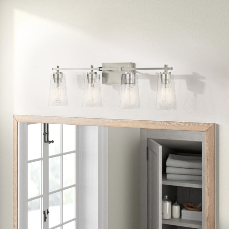 Satin Nickel 2-Light Dimmable Vanity Light with Clear Seeded Glass Shades