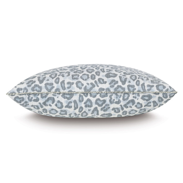 Mineral Blue Leopard Print Cotton Square Throw Pillow