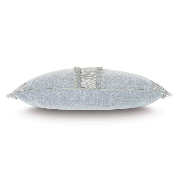 Gray and Pewter Fringed Rectangular Lumbar Pillow with Polyester Fill