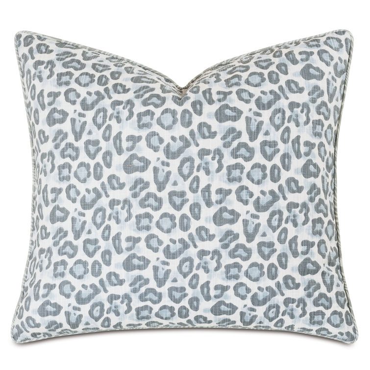 Mineral Blue Leopard Print Cotton Square Throw Pillow