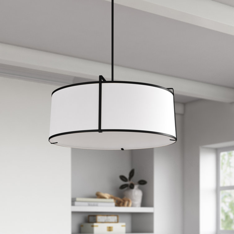 Aged Brass and Black Contemporary Drum Pendant with Crystal Accents