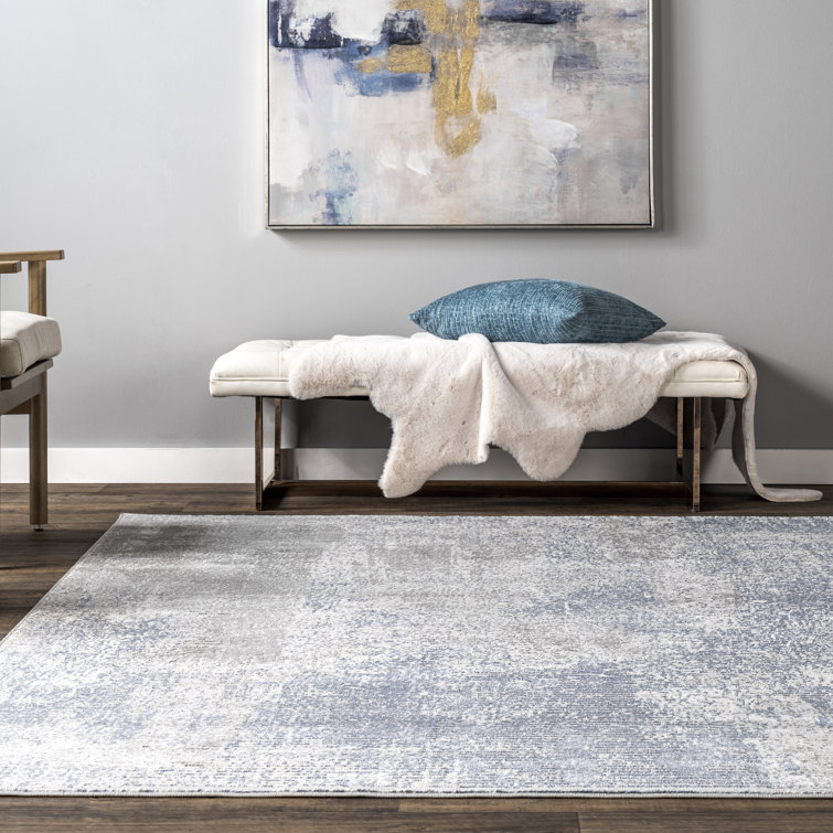 Vintage Blue Abstract Reversible 8' x 10' Synthetic Area Rug