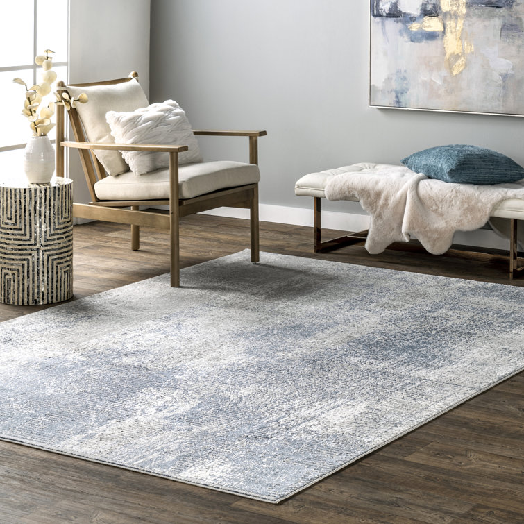Vintage Blue Abstract Reversible 8' x 10' Synthetic Area Rug
