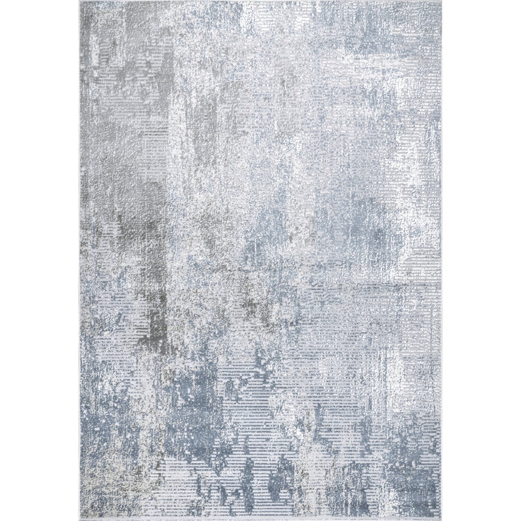Vintage Blue Abstract Reversible 8' x 10' Synthetic Area Rug