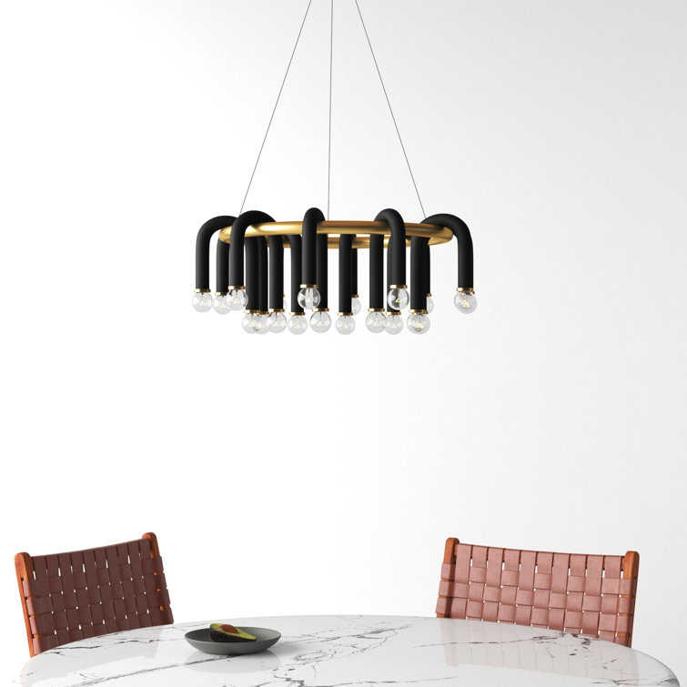 Aged Brass and Black 20-Light Wagon Wheel Chandelier