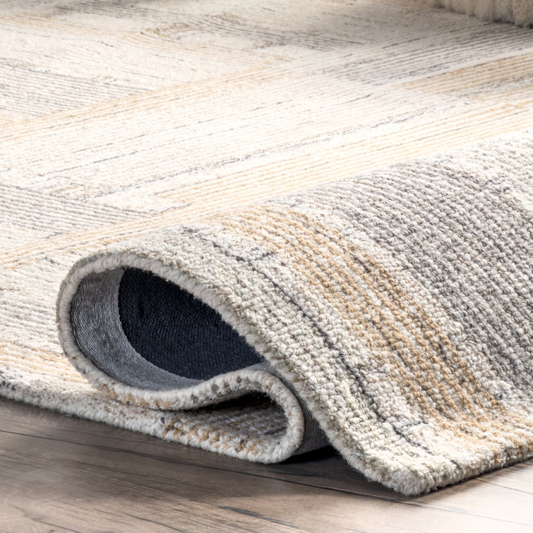 Handmade Beige Wool Rectangular Striped Area Rug