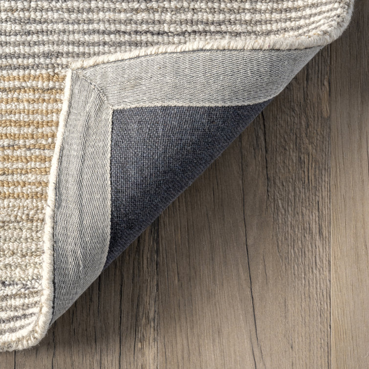 Handmade Beige Wool Rectangular Striped Area Rug