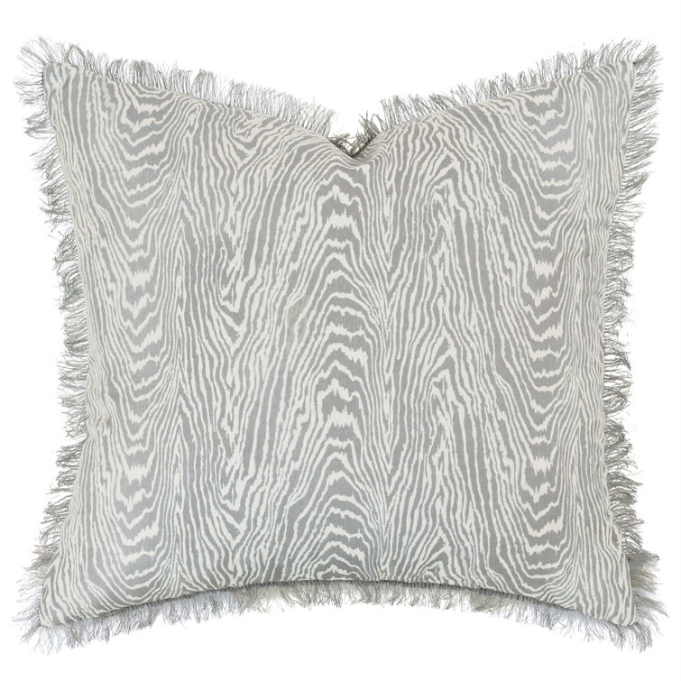 Gray Faux Bois Square Pillow with Eyelash Fringe