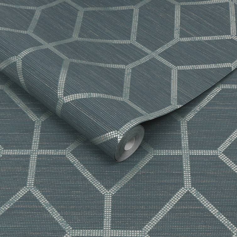 Asscher Teal and Metallic Gold Geometric Vinyl Wallpaper
