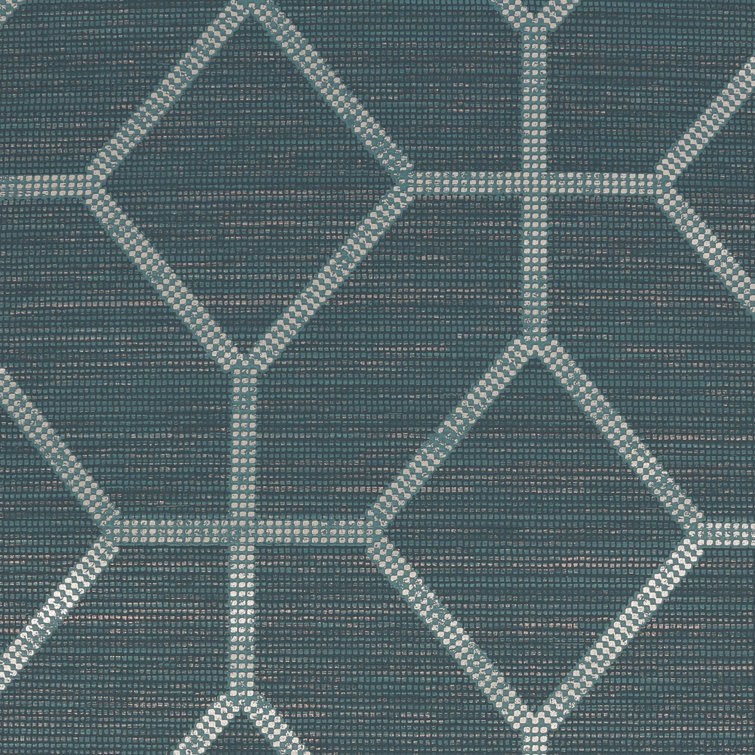 Asscher Teal and Metallic Gold Geometric Vinyl Wallpaper