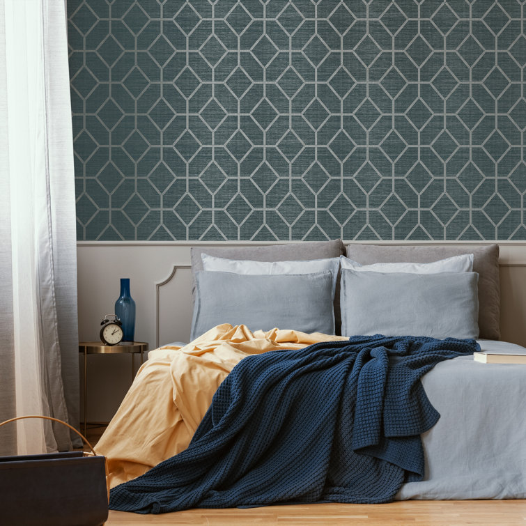 Asscher Teal and Metallic Gold Geometric Vinyl Wallpaper