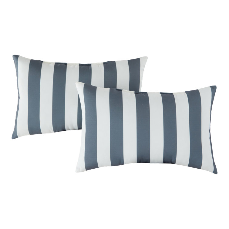 Canopy Stripe Gray 19 x 12 Inch Outdoor Rectangle Throw Pillow Set