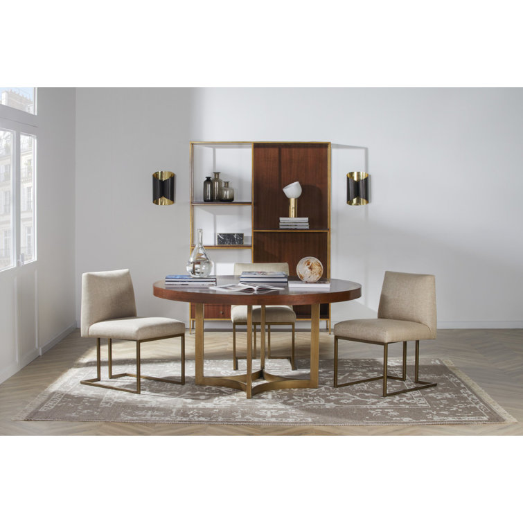 Mid-Century Modern Round Walnut Dining Table with Brass Base