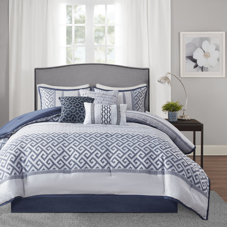 Navy Microfiber King 7-Piece Bedspread Set with Tucks