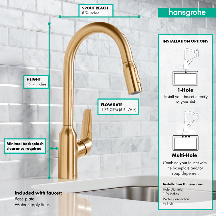 Elegant HighArc Brushed Gold Optic Kitchen Faucet with Pull-out Spray