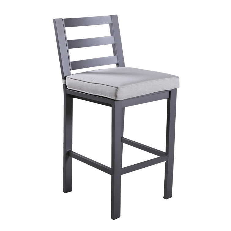 Powder Coated Pewter Aluminum Outdoor Bar Stool with Silver Cushion