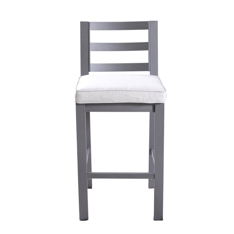 Powder Coated Pewter Aluminum Outdoor Bar Stool with Silver Cushion