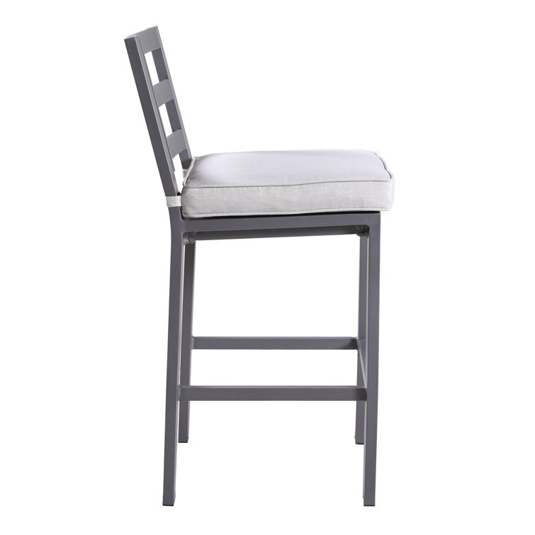 Powder Coated Pewter Aluminum Outdoor Bar Stool with Silver Cushion
