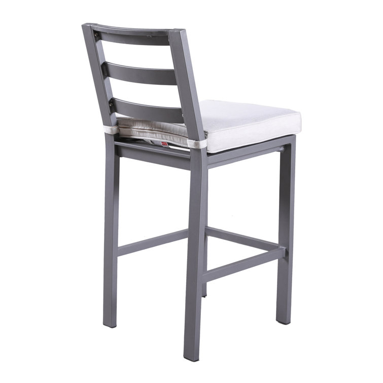 Powder Coated Pewter Aluminum Outdoor Bar Stool with Silver Cushion