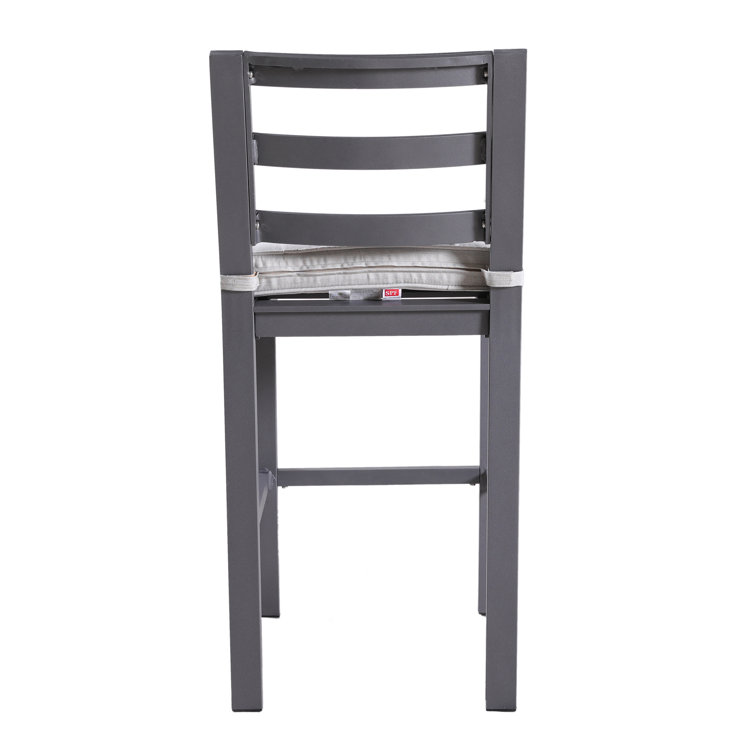 Powder Coated Pewter Aluminum Outdoor Bar Stool with Silver Cushion