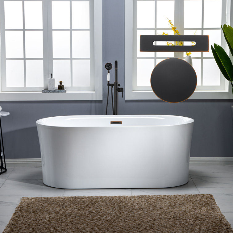 67" White Freestanding Acrylic Air Soaking Bathtub with 208 Jets