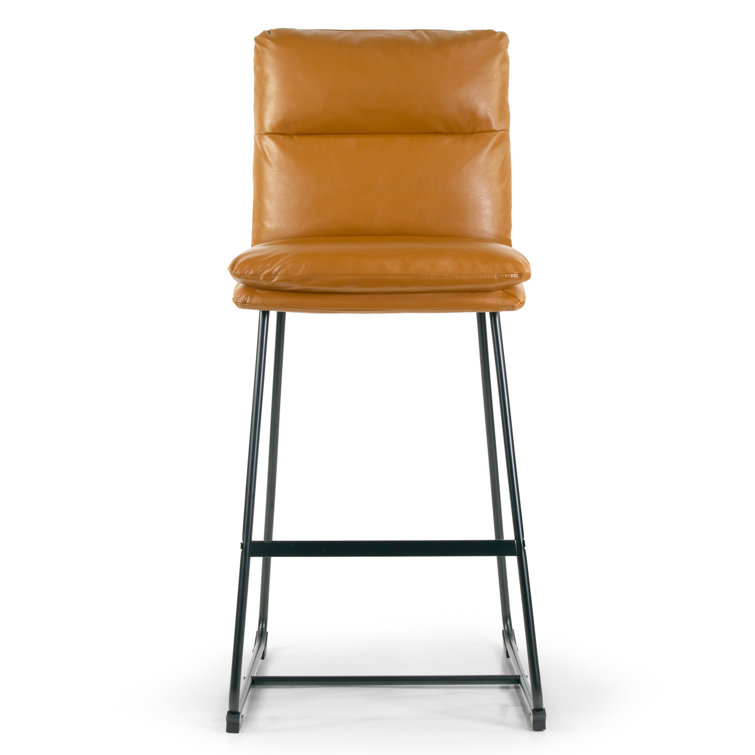 Cappuccino Faux Leather Bar Stools with Iron Frame, Set of 2