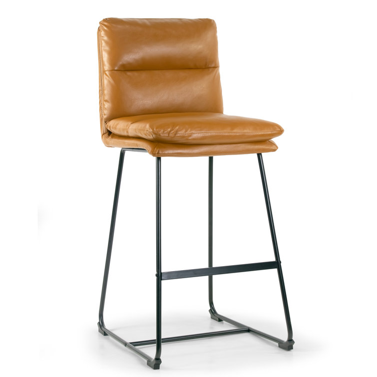 Cappuccino Faux Leather Bar Stools with Iron Frame, Set of 2