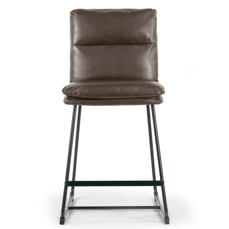 Brown Faux Leather Upholstered Counter Stools with Metal Frame, Set of 2