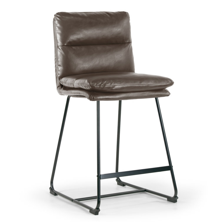 Brown Faux Leather Upholstered Counter Stools with Metal Frame, Set of 2