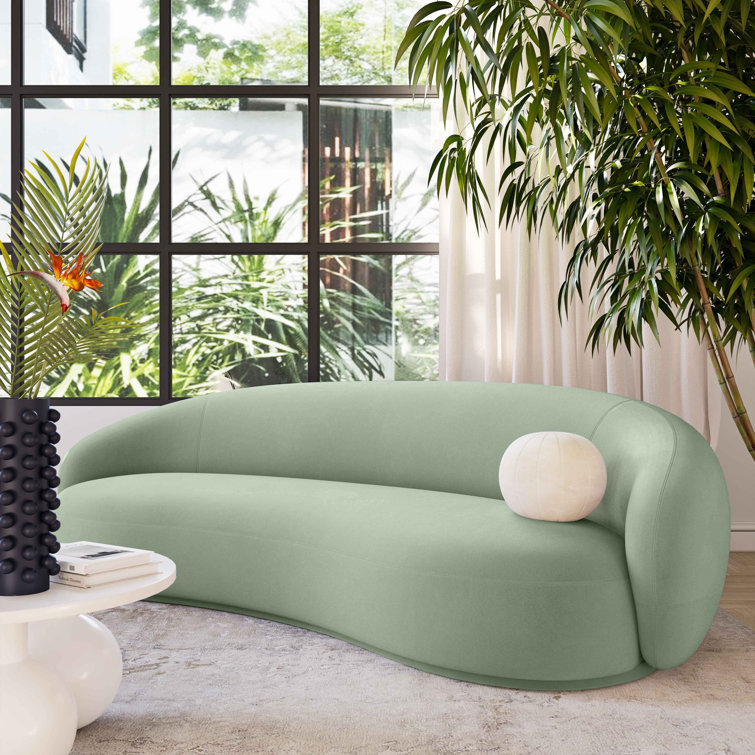 Moss Green Velvet Curved Recessed Arm Sofa