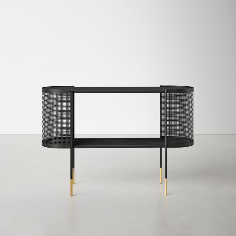 Elegant Black Metal Console Table with Storage Shelf