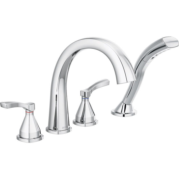 Chrome Modern Widespread Deck Mounted Tub Faucet with Handshower
