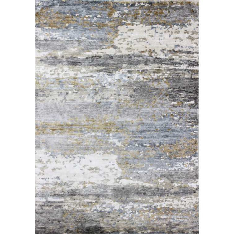 Gray Hand-Knotted Viscose Abstract 9' x 12' Rug