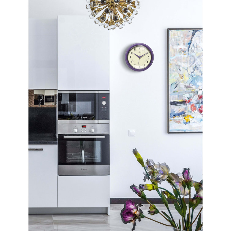 Small Purple Metal Round Wall Clock with Glass Cover