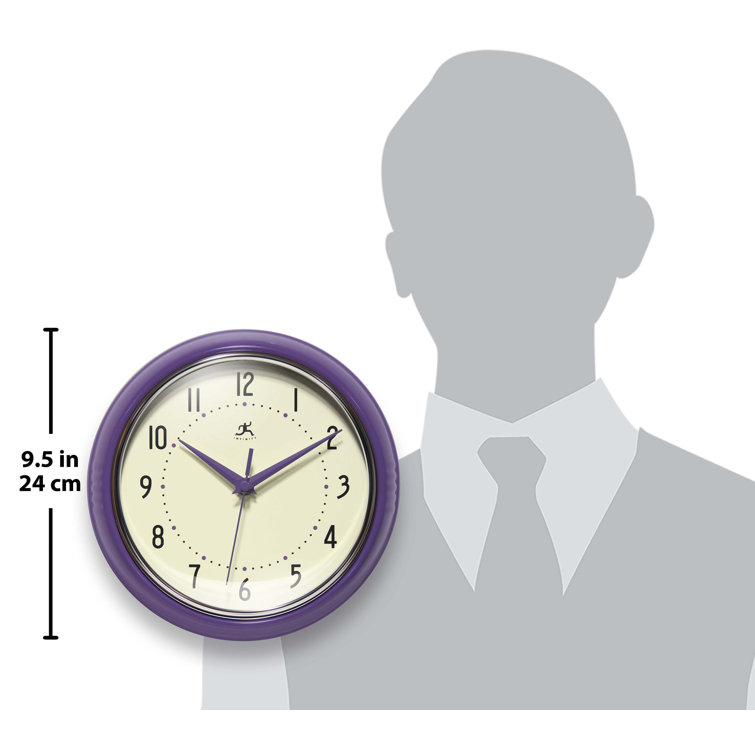 Small Purple Metal Round Wall Clock with Glass Cover